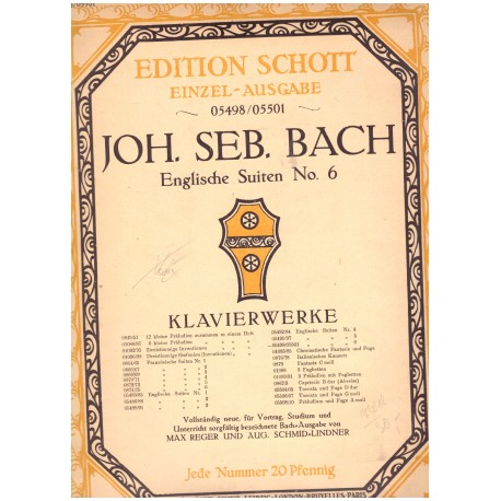 Bach, J. S.: Englische Suiten No. 6. Klavierwerke